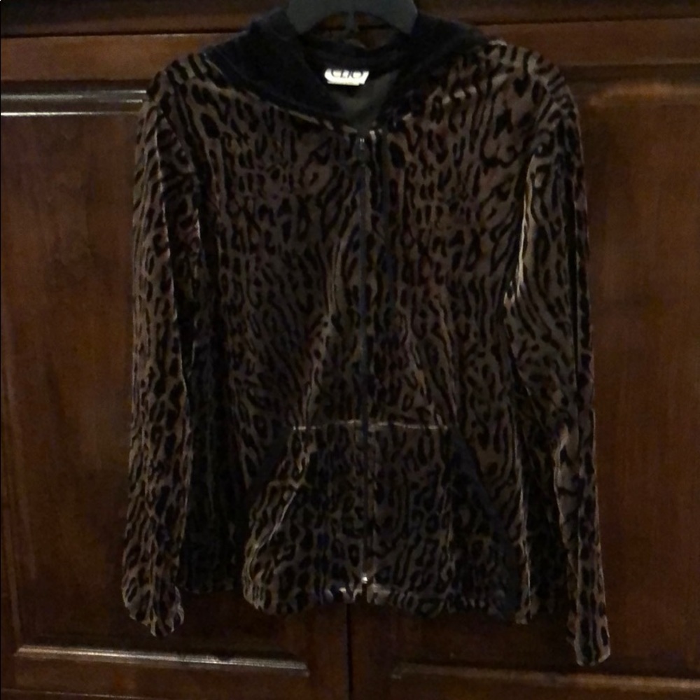 Clio leopard velveteen jacket w/ hoodie